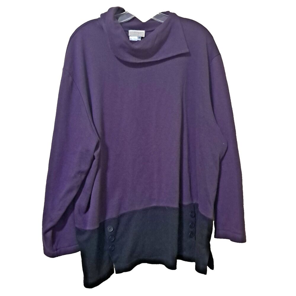 Coldwater Creek Sweater Womens 3X Purple Black Cowl Neck Cozy Pullover